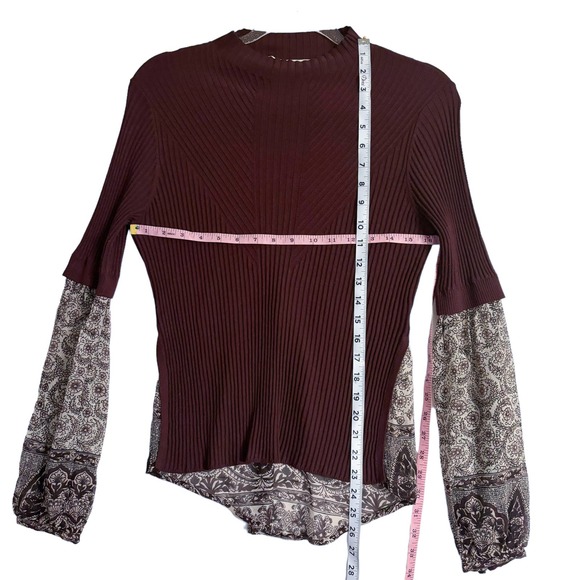 VERONICA BEARD MOON MIXED MEDIA RIBBED MOCK NECK SWEATER BLOUSE WOMEN SIZE M - Picture 11 of 14